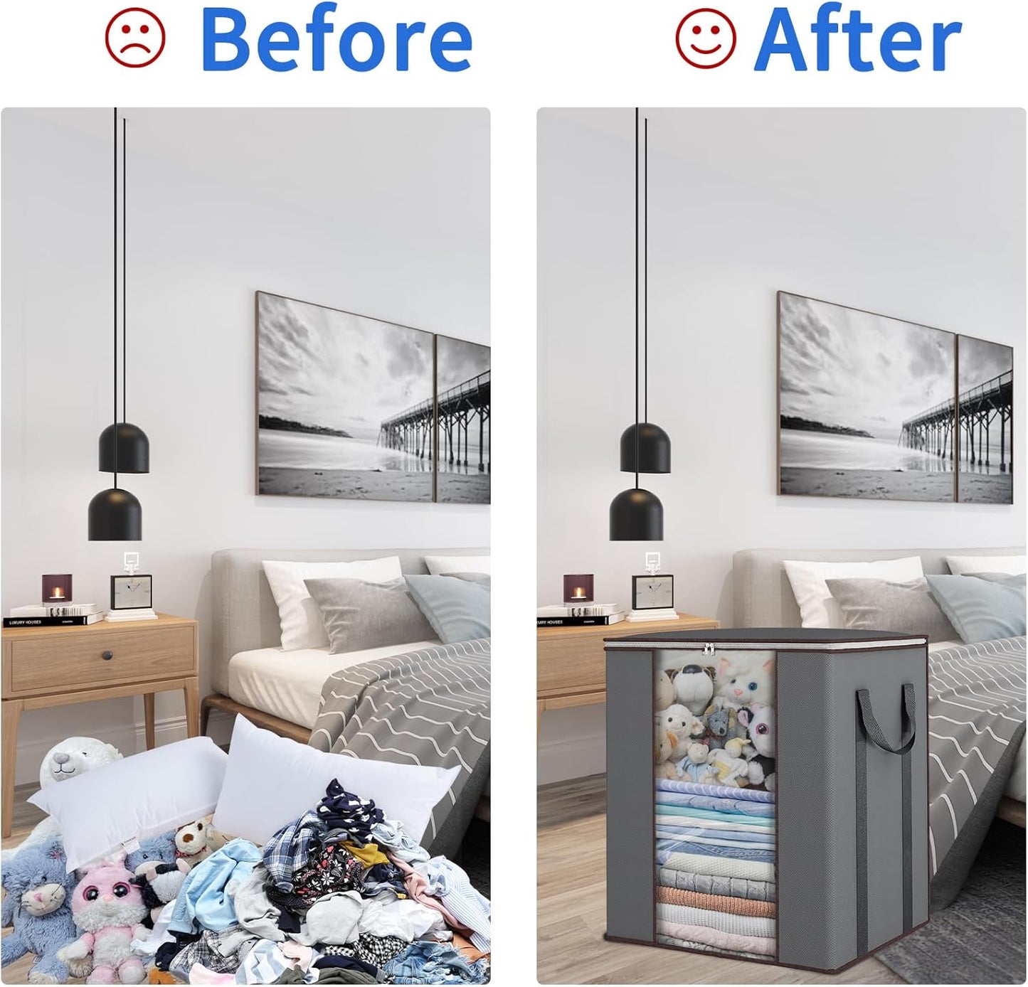 Fixwal Extra Large Blanket Storage Bags 120L Comforter Storage Bags with Reinforced Handles Breathable Clothes Storage Containers for King Comforter Bedding Pillow Sheet Grey
