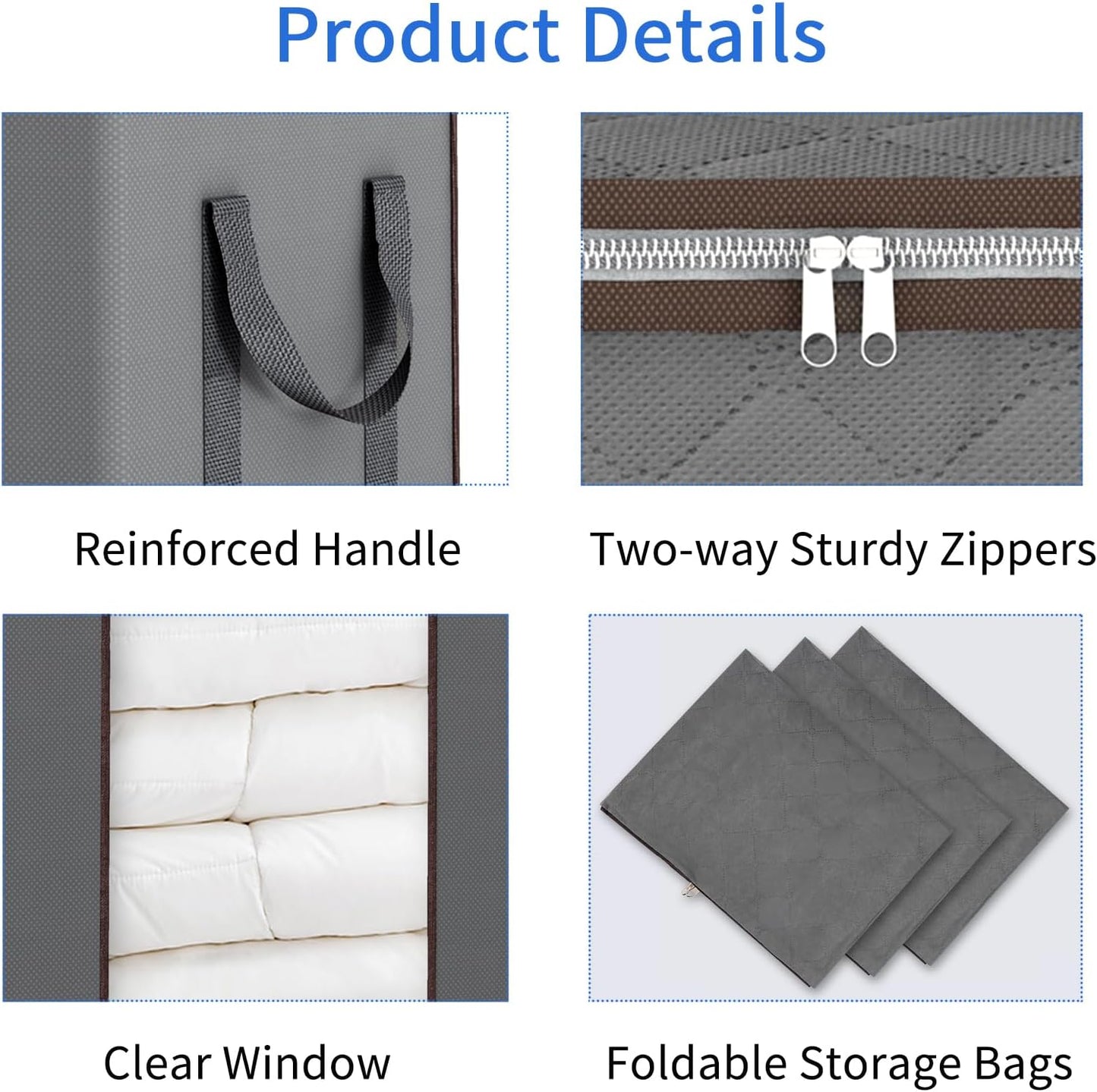 Fixwal Extra Large Blanket Storage Bags 120L Comforter Storage Bags with Reinforced Handles Breathable Clothes Storage Containers for King Comforter Bedding Pillow Sheet Grey