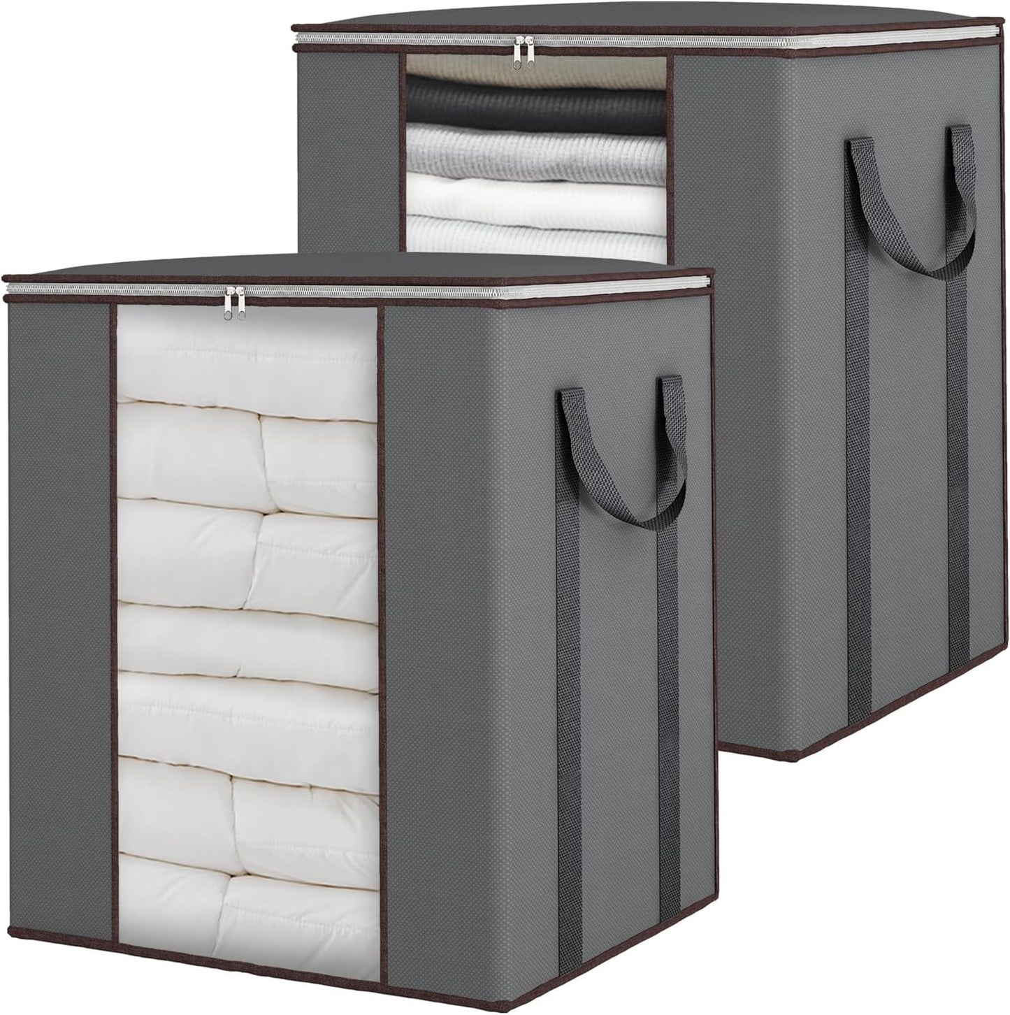Fixwal Extra Large Blanket Storage Bags 120L Comforter Storage Bags with Reinforced Handles Breathable Clothes Storage Containers for King Comforter Bedding Pillow Sheet Grey