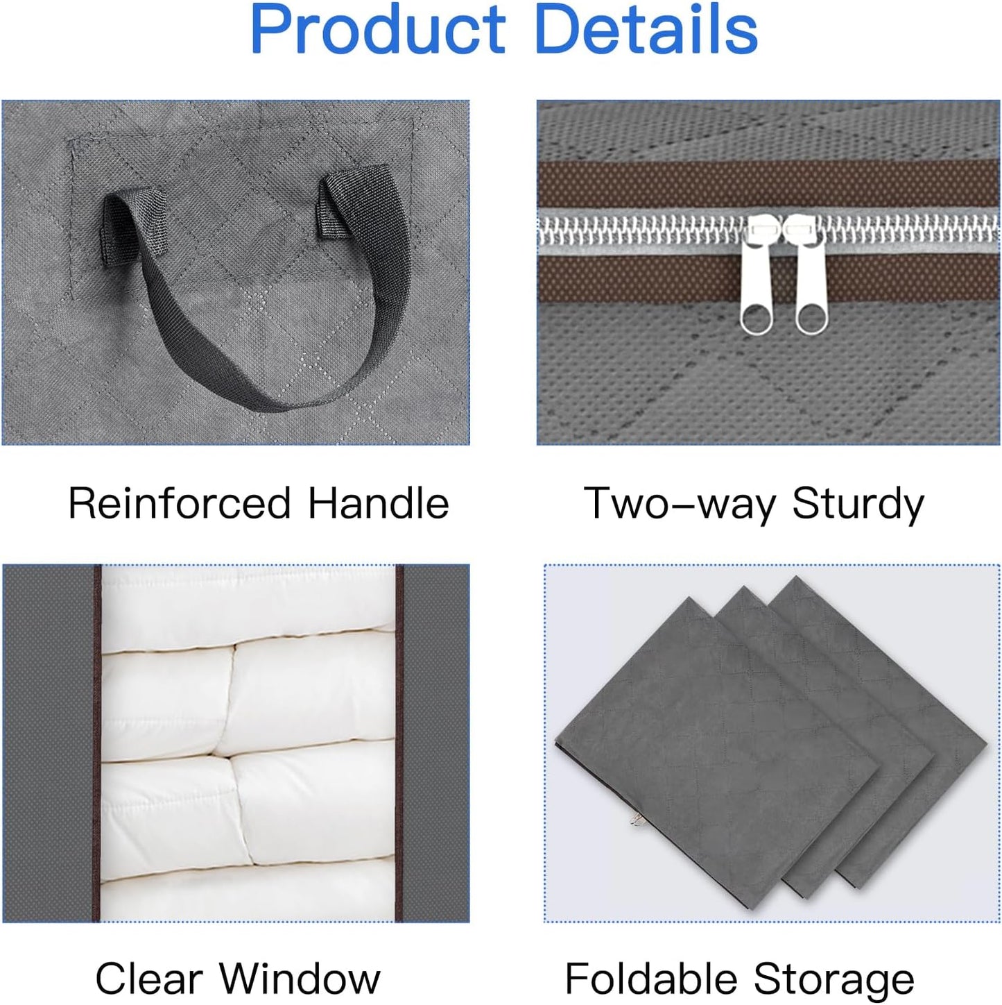 Fixwal Extra Large Blanket Storage Bags 120L Comforter Storage Bags with Reinforced Handles Breathable Clothes Storage Containers for King Comforter Bedding Pillow Sheet Grey